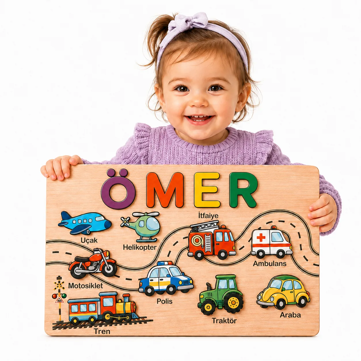 İsme Özel Eğitici Ahşap Puzzle – Araçlar ürün fotoğrafı 2