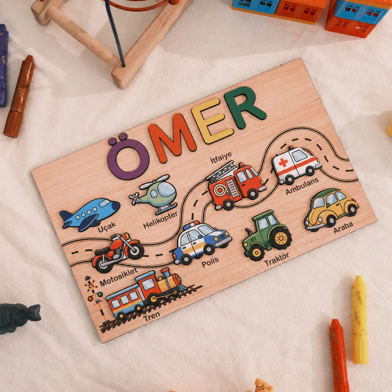 İsme Özel Eğitici Ahşap Puzzle – Araçlar ürün fotoğrafı 3