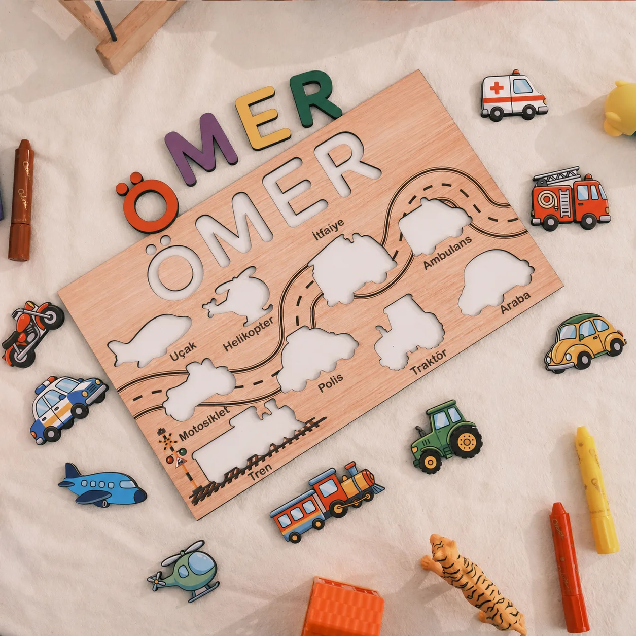İsme Özel Eğitici Ahşap Puzzle – Araçlar ürün fotoğrafı 4