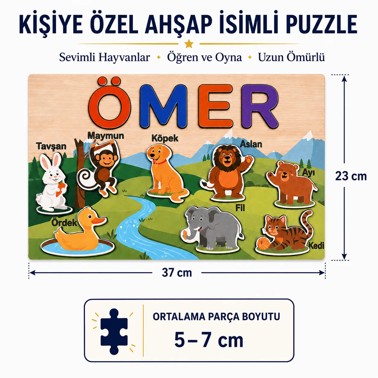 İsme Özel Eğitici Ahşap Puzzle – Hayvanlar ürün fotoğrafı 2