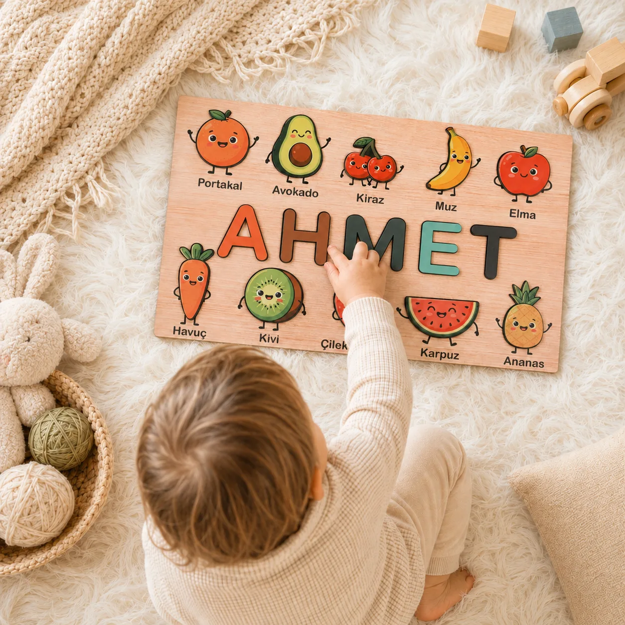 İsme Özel Eğitici Ahşap Puzzle – Meyveler ürün fotoğrafı 1