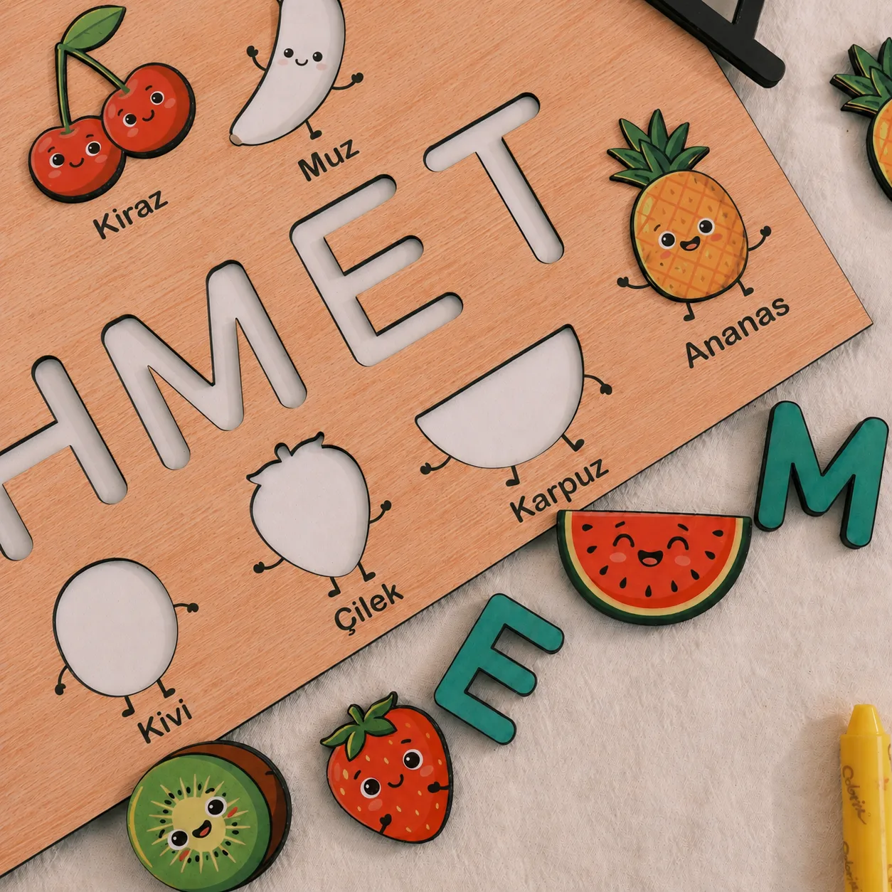 İsme Özel Eğitici Ahşap Puzzle – Meyveler ürün fotoğrafı 2