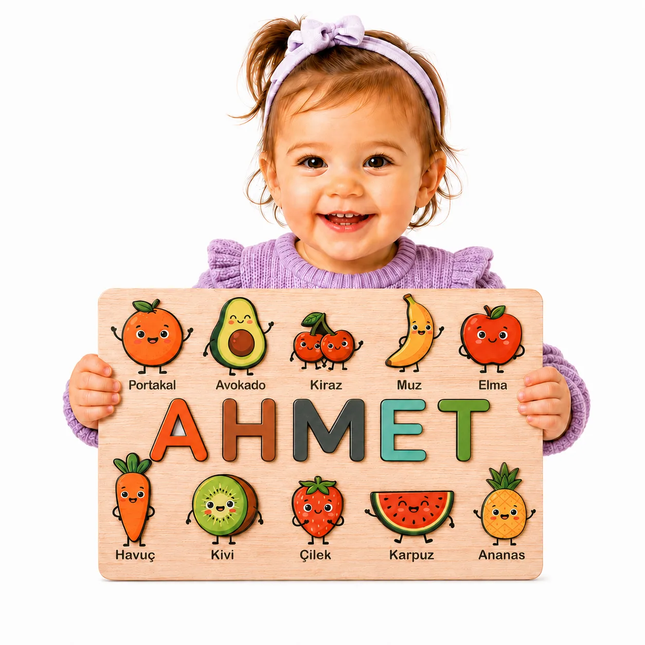İsme Özel Eğitici Ahşap Puzzle – Meyveler ürün fotoğrafı 3
