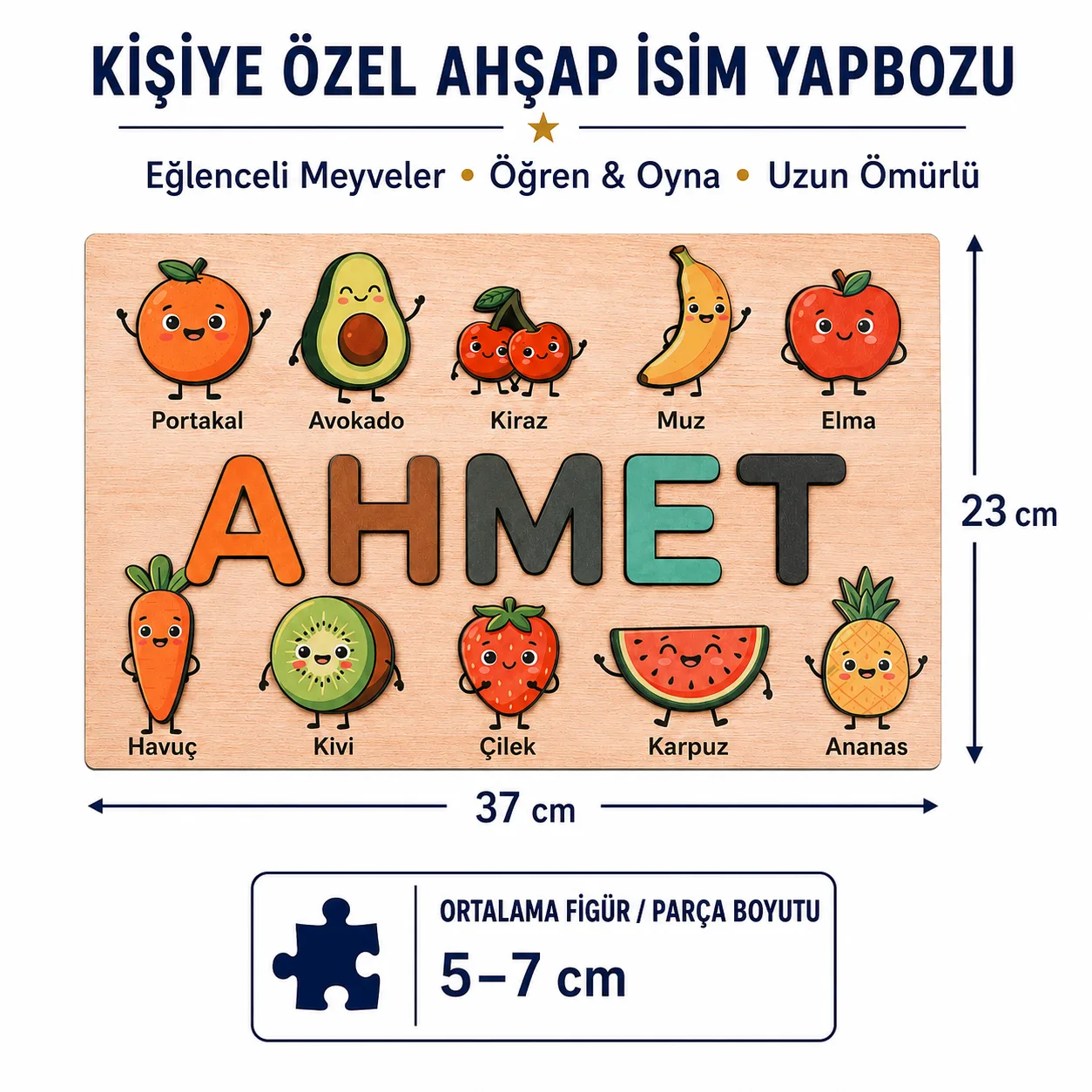 İsme Özel Eğitici Ahşap Puzzle – Meyveler ürün fotoğrafı 4