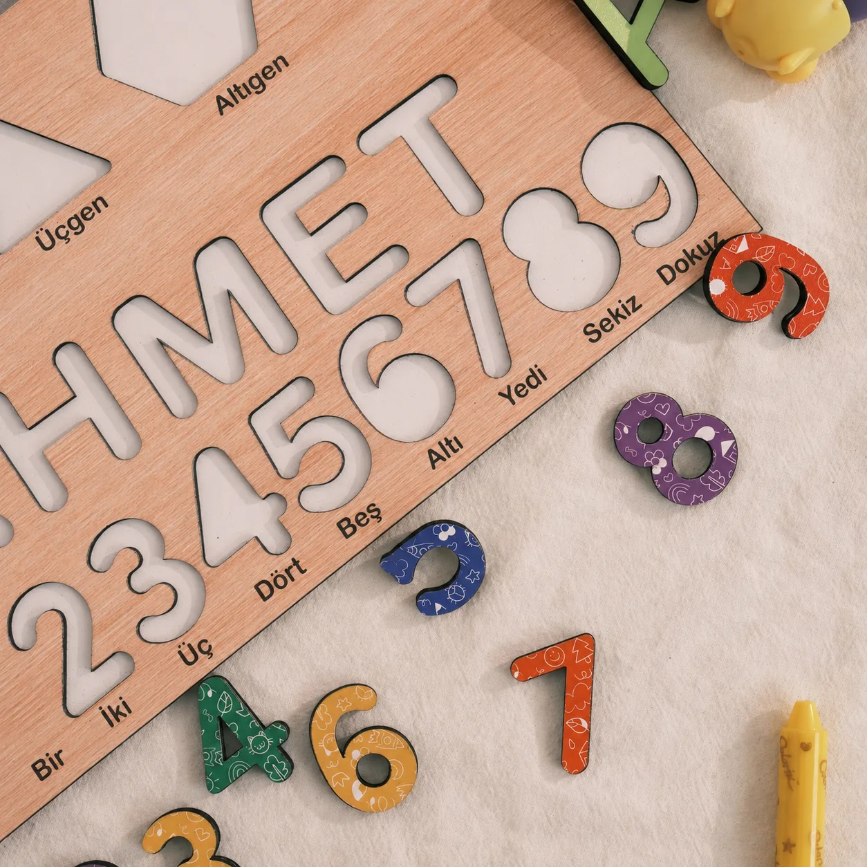 İsme Özel Eğitici Ahşap Puzzle – Sayı & Şekiller ürün fotoğrafı 2
