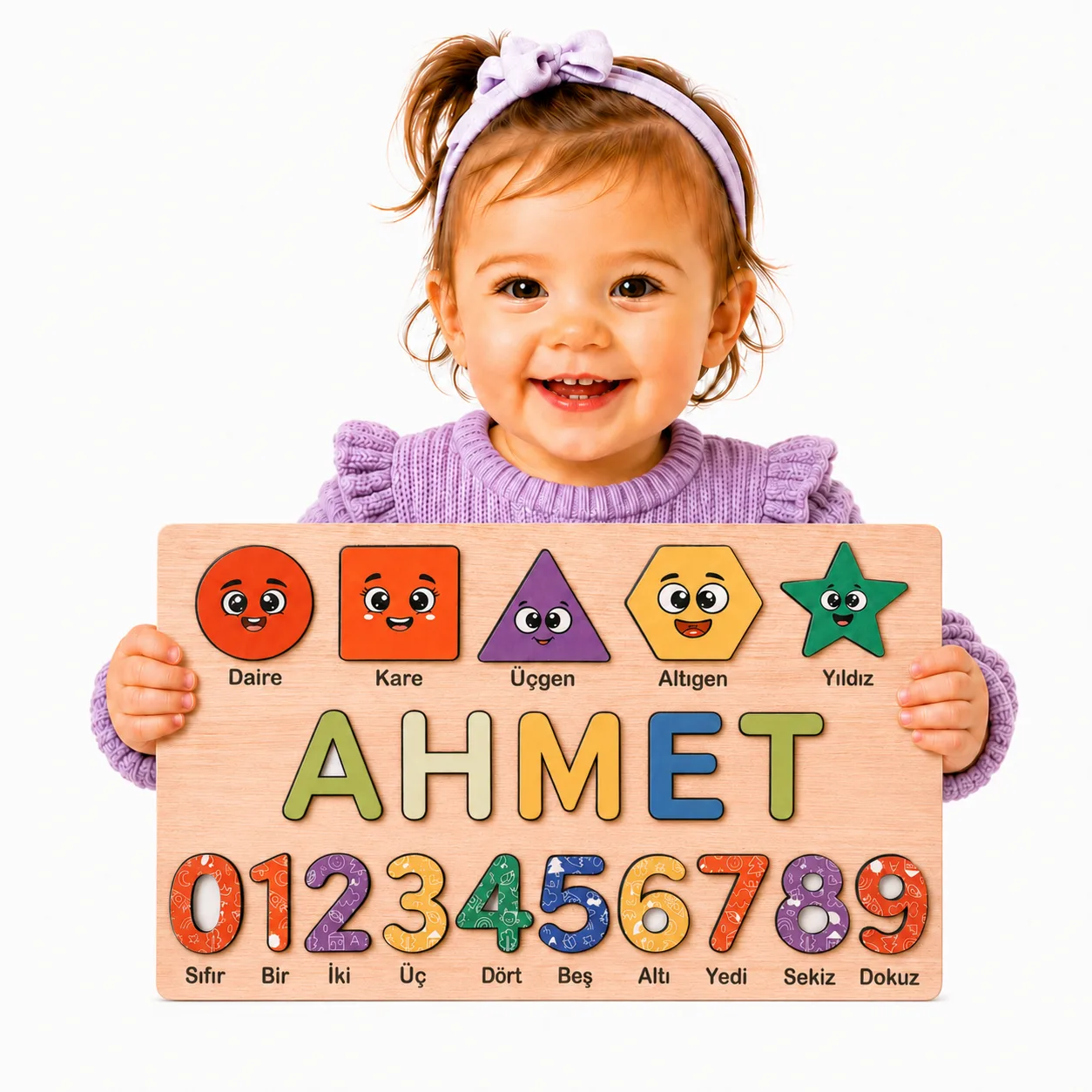 İsme Özel Eğitici Ahşap Puzzle – Sayı & Şekiller ürün fotoğrafı 3