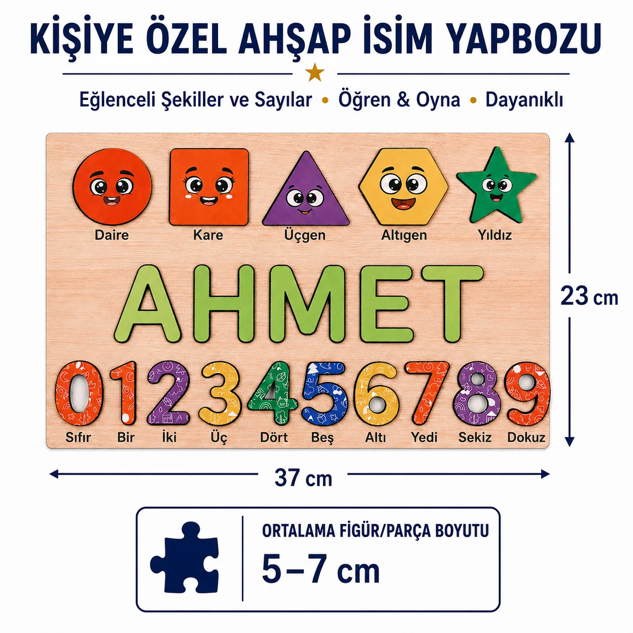 İsme Özel Eğitici Ahşap Puzzle – Sayı & Şekiller ürün fotoğrafı 4