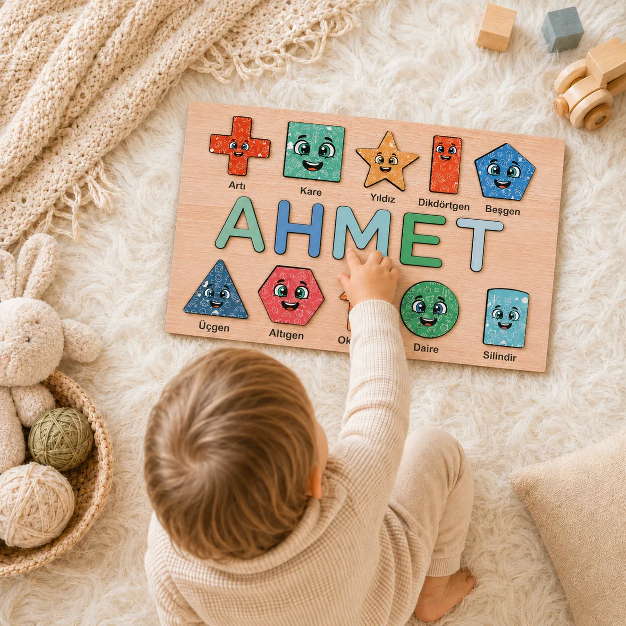 İsme Özel Eğitici Ahşap Puzzle – Şekiller ürün fotoğrafı 1
