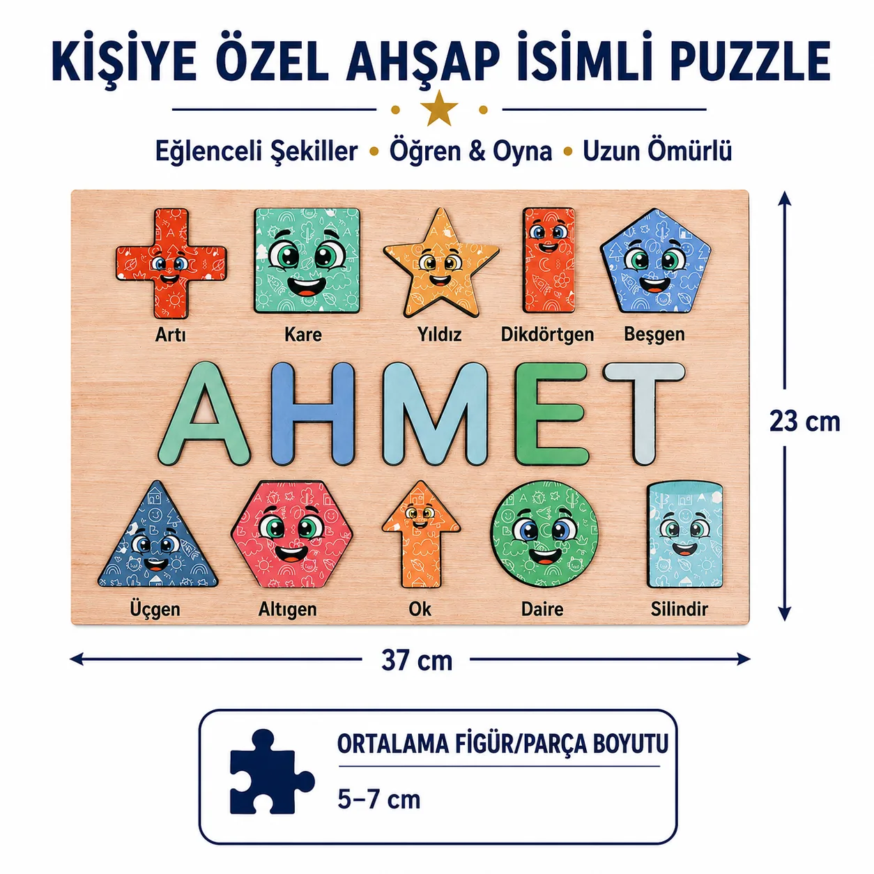 İsme Özel Eğitici Ahşap Puzzle – Şekiller ürün fotoğrafı 4